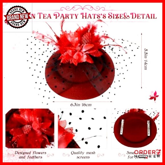 15 Pc Vintage Fascinator Hat Set with Veil Feathers for Wedding Tea Party main image 5